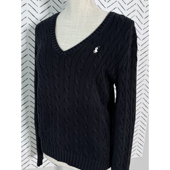 Ralph Lauren Sport Black Women’s Cable-Knit 100% Cotton Sweater Size L Preppy - Picture 1 of 7